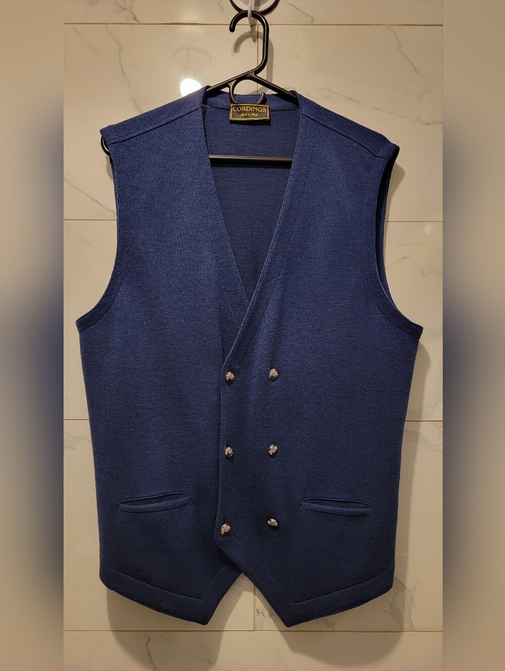 Navy Double-Breasted Knit Vest